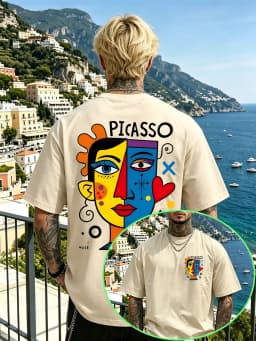 Unisex 100% Cotton Picasso Art Retro T-Shirt with Abstract Cubist Face Pattern Modern Art Casual Summer Crew Neck Streetwear