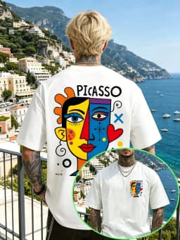 Unisex 100% Cotton Picasso Art Retro T-Shirt with Abstract Cubist Face Pattern Modern Art Casual Summer Crew Neck Streetwear