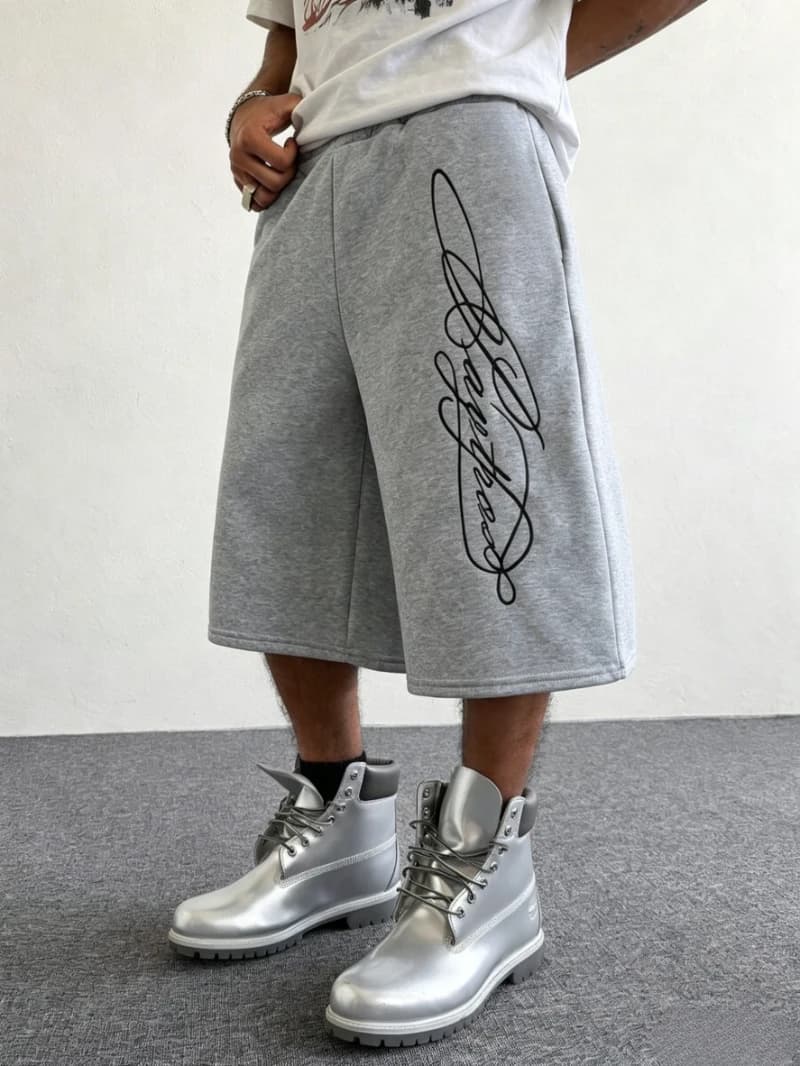 Men's Street Style Sports Shorts with British Signature Print Suitable for Outdoor Music Festivals Casual Outings on The Streets