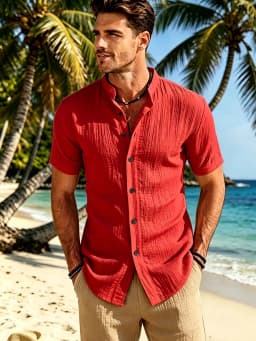 Men's Summer Clean Fit Solid Color Stand Collar Casual Shirt, Japanese Relaxed Vacation Style, Skin-friendly Breathable Vertical