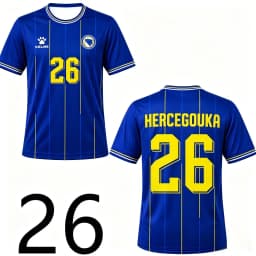 2026 Summer Men's Breathable Soccer Jersey Blue Bosnia Herzegovina Style Fashion Sports T-Shirt Matching Fans Athletic Wear