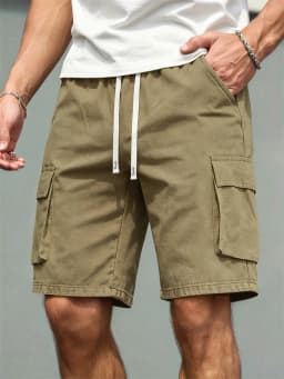 2026 Men's loose  straight-leg pants, casual multi-pocket work shorts, high-end men's shorts, drawstring daily work shorts