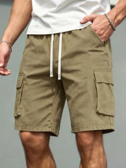 2026 Men's loose  straight-leg pants, casual multi-pocket work shorts, high-end men's shorts, drawstring daily work shorts