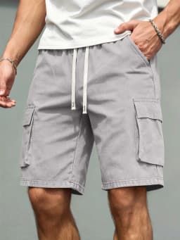 2026 Men's loose  straight-leg pants, casual multi-pocket work shorts, high-end men's shorts, drawstring daily work shorts
