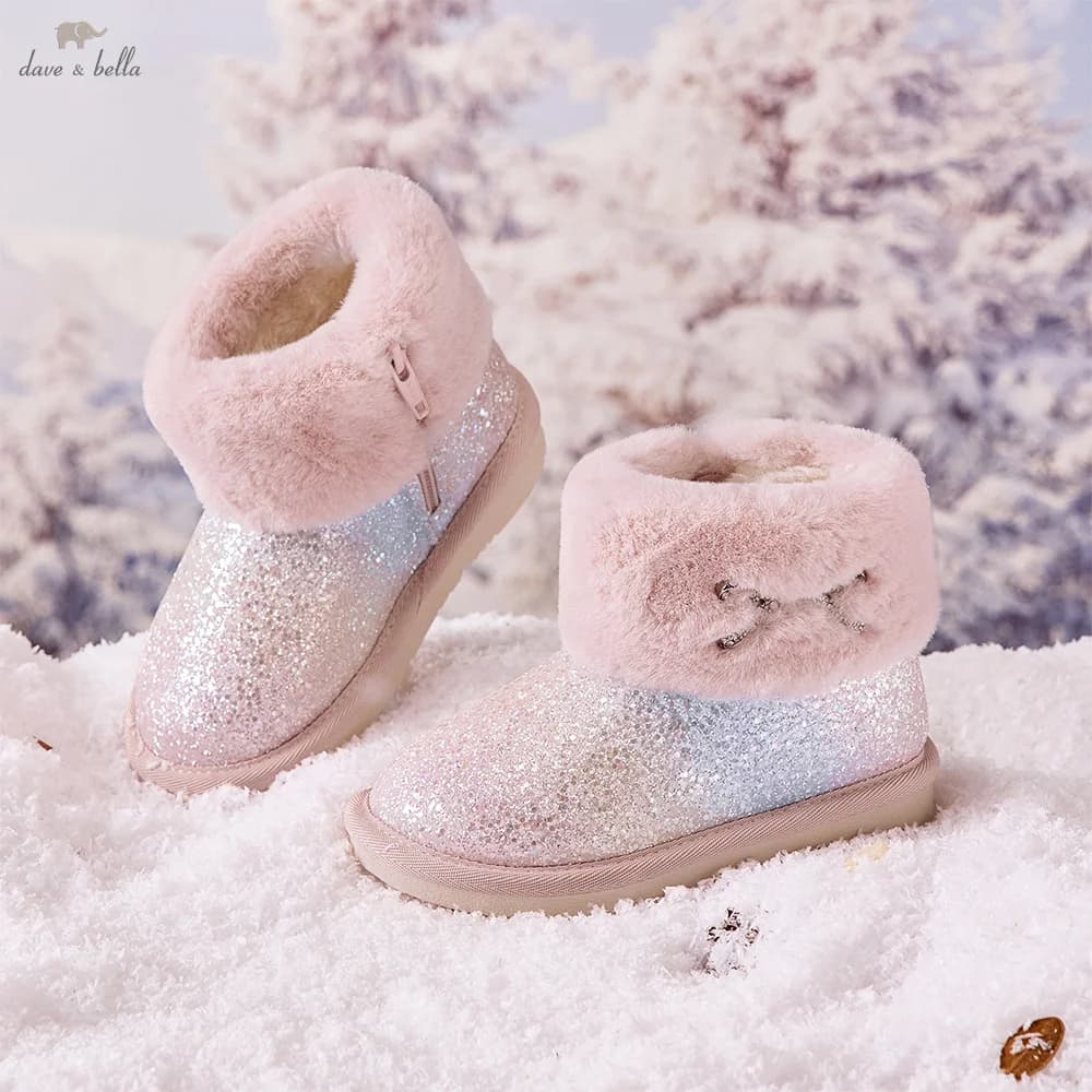Dave Bella Children Snow Boots Winter Autumn Kids' Thick Warm Shoes Plush Ankle Boots Non-slip Footwear Uggs For Girls DB4254413