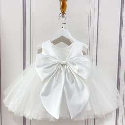 Charming Pink Bow Ball Gown Kids Wedding Party Clothes Puffy Tulle Pearls Flower Girls Dresses For Wedding Customized