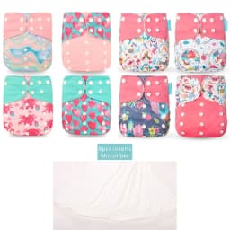 HappyFlute 8 diapers+8 Inserts Baby Cloth Diapers One Size Adjustable Washable Reusable Cloth Nappy For Baby Girls and Boys