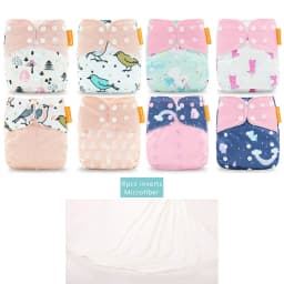 HappyFlute 8 diapers+8 Inserts Baby Cloth Diapers One Size Adjustable Washable Reusable Cloth Nappy For Baby Girls and Boys