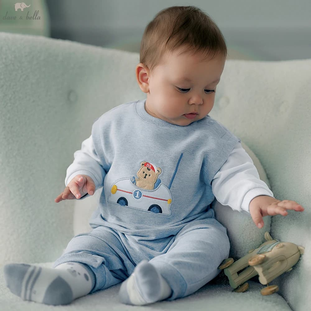 Dave Bella Baby Jumpsuit Boys Autumn Spring Romper Gentle Long Sleeve Cotton 3-24 Monthes Newborn Creeper DB3252953