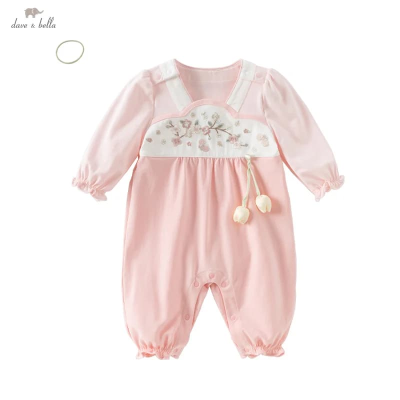 Dave Bella Newborn Baby Jumpsuit Creeper 2025 Spring Girl's Romper Casual Cotton Floral Comfortable Cute Sweet Gentle DB1250681