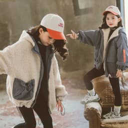 3-14 Years Teen Girls Coat Winter Plus Velvet Warm Windbreaker Jacket For Girls Parka Two Sides Wear Hooded Reversible Outerwear