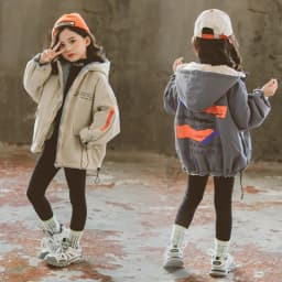 3-14 Years Teen Girls Coat Winter Plus Velvet Warm Windbreaker Jacket For Girls Parka Two Sides Wear Hooded Reversible Outerwear