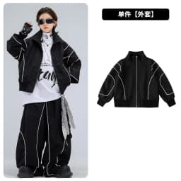4-18 girls boys black Hip Hop Jazz Street Dance costume Set Zipper jacket wide-leg pants High neck T-shirt child clothes outfits