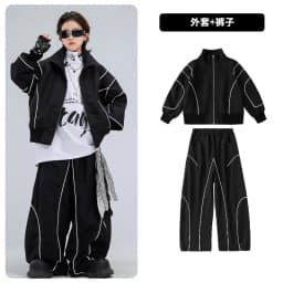 4-18 girls boys black Hip Hop Jazz Street Dance costume Set Zipper jacket wide-leg pants High neck T-shirt child clothes outfits