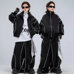 4-18 girls boys black Hip Hop Jazz Street Dance costume Set Zipper jacket wide-leg pants High neck T-shirt child clothes outfits