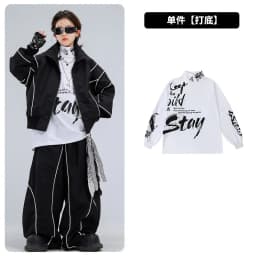 4-18 girls boys black Hip Hop Jazz Street Dance costume Set Zipper jacket wide-leg pants High neck T-shirt child clothes outfits