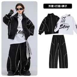 4-18 girls boys black Hip Hop Jazz Street Dance costume Set Zipper jacket wide-leg pants High neck T-shirt child clothes outfits