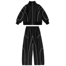 4-18 girls boys black Hip Hop Jazz Street Dance costume Set Zipper jacket wide-leg pants High neck T-shirt child clothes outfits