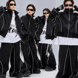 4-18 girls boys black Hip Hop Jazz Street Dance costume Set Zipper jacket wide-leg pants High neck T-shirt child clothes outfits