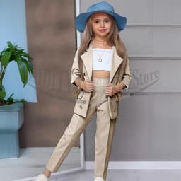 Chic Girl Suits 2 Pieces Fashion Double Breasted Notch Lapel Clothes Formal High Quality Solid Color Kids Suits (Blazer+Pants)