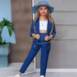 Chic Girl Suits 2 Pieces Fashion Double Breasted Notch Lapel Clothes Formal High Quality Solid Color Kids Suits (Blazer+Pants)