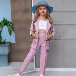 Chic Girl Suits 2 Pieces Fashion Double Breasted Notch Lapel Clothes Formal High Quality Solid Color Kids Suits (Blazer+Pants)