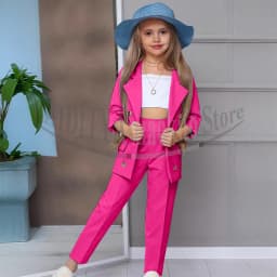 Chic Girl Suits 2 Pieces Fashion Double Breasted Notch Lapel Clothes Formal High Quality Solid Color Kids Suits (Blazer+Pants)
