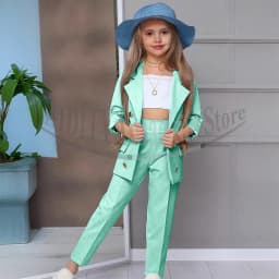 Chic Girl Suits 2 Pieces Fashion Double Breasted Notch Lapel Clothes Formal High Quality Solid Color Kids Suits (Blazer+Pants)