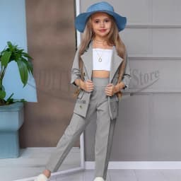 Chic Girl Suits 2 Pieces Fashion Double Breasted Notch Lapel Clothes Formal High Quality Solid Color Kids Suits (Blazer+Pants)