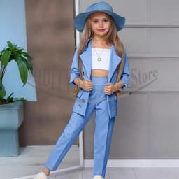 Chic Girl Suits 2 Pieces Fashion Double Breasted Notch Lapel Clothes Formal High Quality Solid Color Kids Suits (Blazer+Pants)
