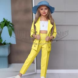 Chic Girl Suits 2 Pieces Fashion Double Breasted Notch Lapel Clothes Formal High Quality Solid Color Kids Suits (Blazer+Pants)