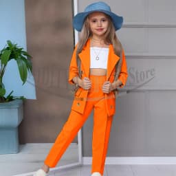 Chic Girl Suits 2 Pieces Fashion Double Breasted Notch Lapel Clothes Formal High Quality Solid Color Kids Suits (Blazer+Pants)