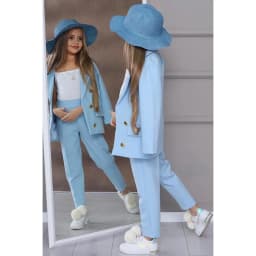 Chic Girl Suits 2 Pieces Fashion Double Breasted Notch Lapel Clothes Formal High Quality Solid Color Kids Suits (Blazer+Pants)