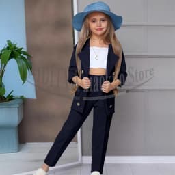 Chic Girl Suits 2 Pieces Fashion Double Breasted Notch Lapel Clothes Formal High Quality Solid Color Kids Suits (Blazer+Pants)