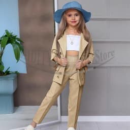 Chic Girl Suits 2 Pieces Fashion Double Breasted Notch Lapel Clothes Formal High Quality Solid Color Kids Suits (Blazer+Pants)