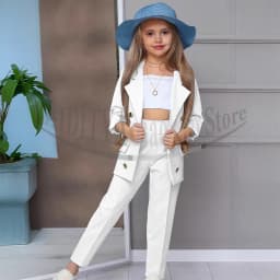 Chic Girl Suits 2 Pieces Fashion Double Breasted Notch Lapel Clothes Formal High Quality Solid Color Kids Suits (Blazer+Pants)