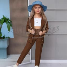 Chic Girl Suits 2 Pieces Fashion Double Breasted Notch Lapel Clothes Formal High Quality Solid Color Kids Suits (Blazer+Pants)