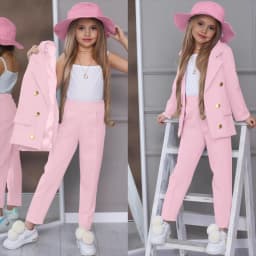 Chic Girl Suits 2 Pieces Fashion Double Breasted Notch Lapel Clothes Formal High Quality Solid Color Kids Suits (Blazer+Pants)