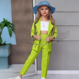 Chic Girl Suits 2 Pieces Fashion Double Breasted Notch Lapel Clothes Formal High Quality Solid Color Kids Suits (Blazer+Pants)
