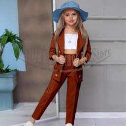Chic Girl Suits 2 Pieces Fashion Double Breasted Notch Lapel Clothes Formal High Quality Solid Color Kids Suits (Blazer+Pants)