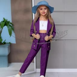 Chic Girl Suits 2 Pieces Fashion Double Breasted Notch Lapel Clothes Formal High Quality Solid Color Kids Suits (Blazer+Pants)