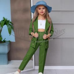 Chic Girl Suits 2 Pieces Fashion Double Breasted Notch Lapel Clothes Formal High Quality Solid Color Kids Suits (Blazer+Pants)