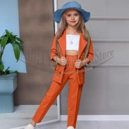 Chic Girl Suits 2 Pieces Fashion Double Breasted Notch Lapel Clothes Formal High Quality Solid Color Kids Suits (Blazer+Pants)