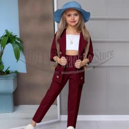 Chic Girl Suits 2 Pieces Fashion Double Breasted Notch Lapel Clothes Formal High Quality Solid Color Kids Suits (Blazer+Pants)