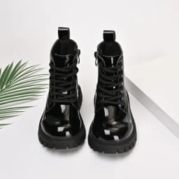 Girls Short Boots Sweet Love Heart Kids Princess Boots Black Glossy Versatile 2025 Autumn New Children Leather Boots Side Zipper