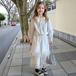 Girls Clothing Set White Elegant Vintage Floral Collar Blouse Fringe Hem Culottes 2-piece Autumn Teen Kids Bohemian Outfits 12 Y
