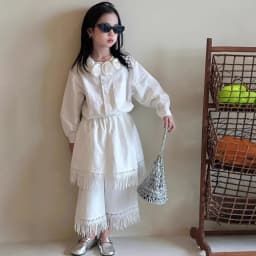 Girls Clothing Set White Elegant Vintage Floral Collar Blouse Fringe Hem Culottes 2-piece Autumn Teen Kids Bohemian Outfits 12 Y