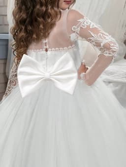 Lace Embroidered Tulle Long-Sleeved Children's Train Flower Girl Dress