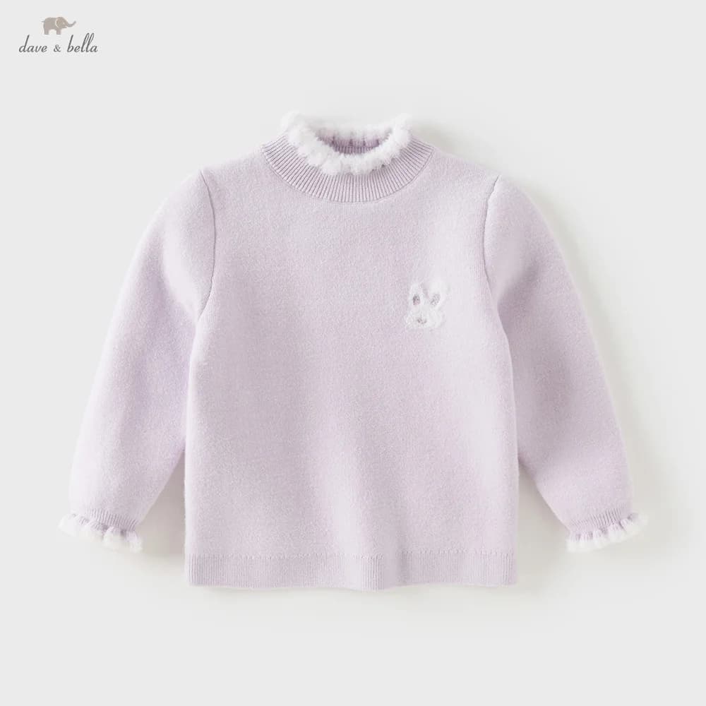 Dave Bella Girls Knitted Sweater Autumn Winter Warmth Children Plush Soft Pullover Fashion Top Outerwear Kids Clothing DB4253989