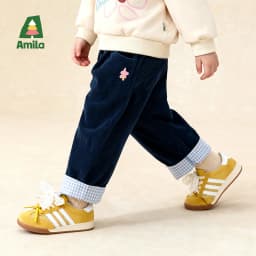 Amila Kids 2026 Children's Winter Loose Casual Pants Solid Color Fabric Inner Plaid Splicing Casual Retro Warmth